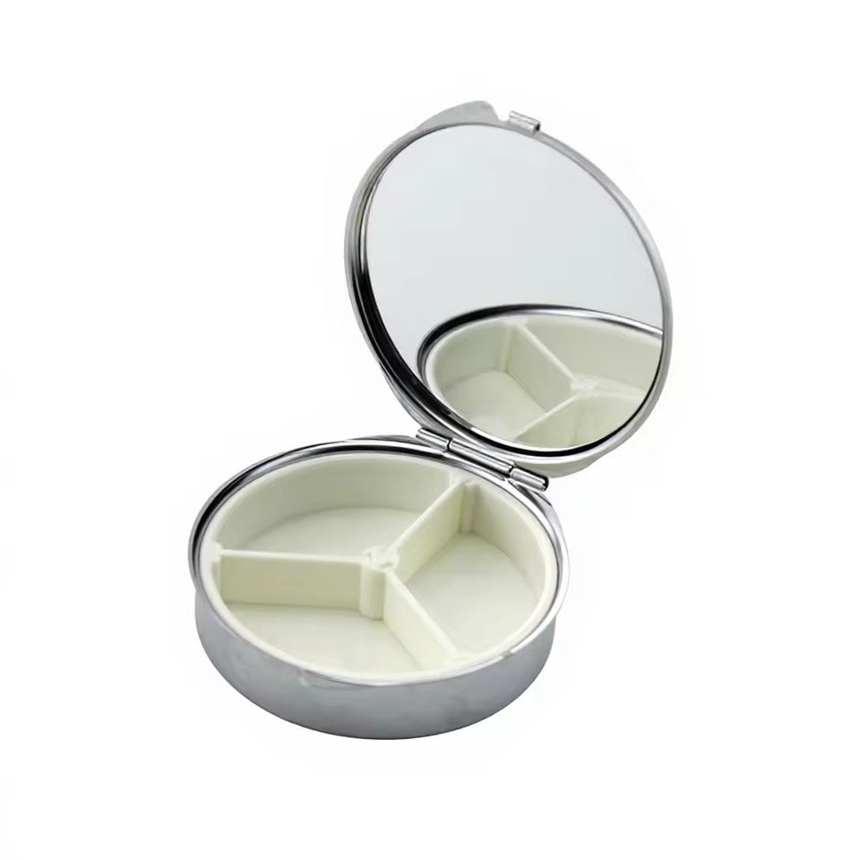 Sublimation Silver Mirror Metal Detachable Pillbox - Portable Compact Pill Organizer with 3/7/9 Compartments for Medication - DIY Heat