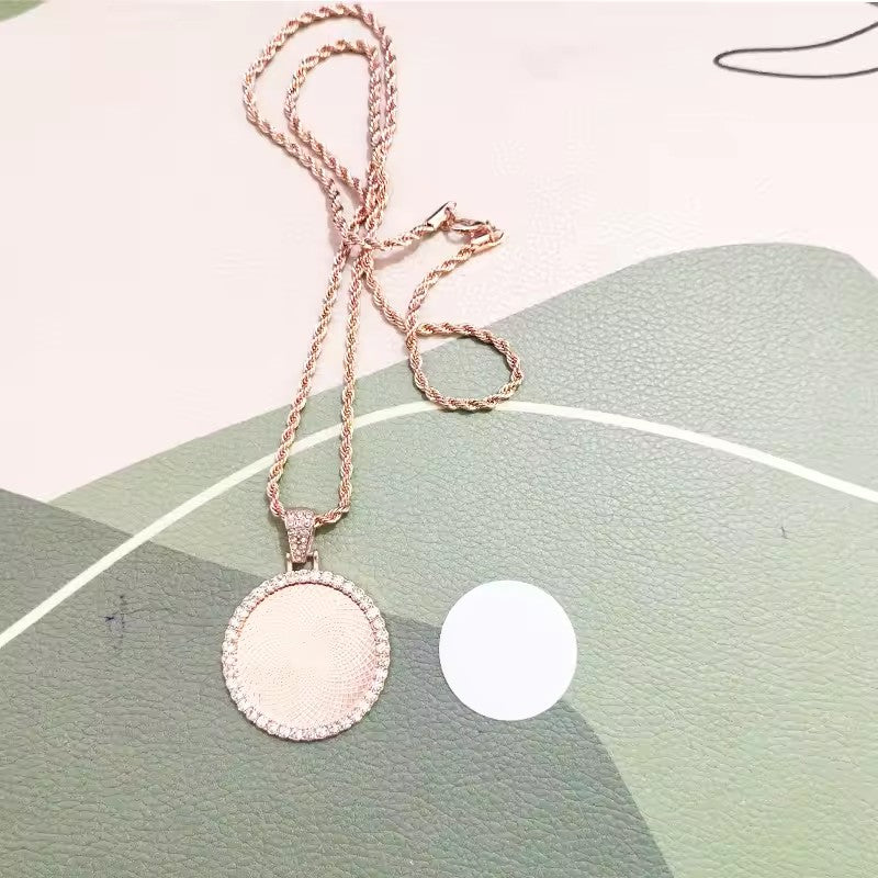 Sublimation Zinc Alloy Necklace Large Round Photo Pendant Thermal Transfer Print Customized Memory DIY Couple Family Gifts