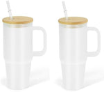 2 Pack Sublimation Blanks Frosted Glass Cups With Handles, 20oz Blanks Clear Glass Tumbler With Bamboo Lid, Coffee Mug For DIY Heat Transfer Print (2, Clear)|B0H79HPX71