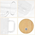 2 Pack Sublimation Blanks Frosted Glass Cups With Handles, 20oz Blanks Clear Glass Tumbler With Bamboo Lid, Coffee Mug For DIY Heat Transfer Print (2, Clear)|B0H79HPX71