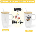 2 Pack Sublimation Blanks Frosted Glass Cups With Handles, 20oz Blanks Clear Glass Tumbler With Bamboo Lid, Coffee Mug For DIY Heat Transfer Print (2, Clear)|B0H79HPX71