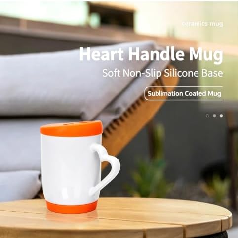 6 Pack Sublimation Blank 11oz Ceramic Mug With Color Silicone Lid And Bottom,Blank Coated Cup,Sublimation Mugs Coffee Cup with Heart Handle|B0HCMQT1VD
