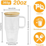 2 Pack Sublimation Blanks Frosted Glass Cups With Handles, 20oz Blanks Clear Glass Tumbler With Bamboo Lid, Coffee Mug For DIY Heat Transfer Print (2, Clear)|B0H79HPX71