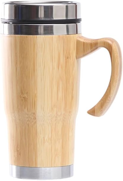 20oz Premium Bamboo Tumbler with Handle - Vacuum Insulated Thermos for Tea, Coffee - Bamboo Stainless Portable Thermal Travel Handle Mug Bottle For Office|B0DSDJN4WP