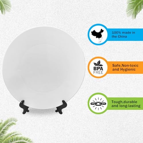 4 Pack Sublimation Blanks White Plastic Flat Plate with Stand, Diy Heat Transfer Print Plastic Dish Plates,8 inch/10 inch Round Dessert or Salad Plate For Home Decoration (10 inch)|B0FD9L8G9Z