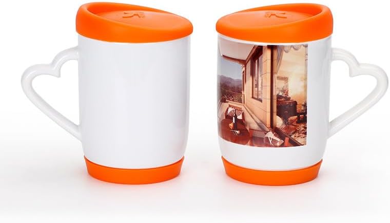 6 Pack Sublimation Blank 11oz Ceramic Mug With Color Silicone Lid And Bottom,Blank Coated Cup,Sublimation Mugs Coffee Cup with Heart Handle|B0HCMQT1VD