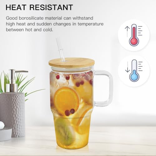 2 Pack Sublimation Blanks Frosted Glass Cups With Handles, 20oz Blanks Clear Glass Tumbler With Bamboo Lid, Coffee Mug For DIY Heat Transfer Print (2, Clear)|B0H79HPX71
