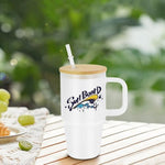 2 Pack Sublimation Blanks Frosted Glass Cups With Handles, 20oz Blanks Clear Glass Tumbler With Bamboo Lid, Coffee Mug For DIY Heat Transfer Print (2, Clear)|B0H79HPX71