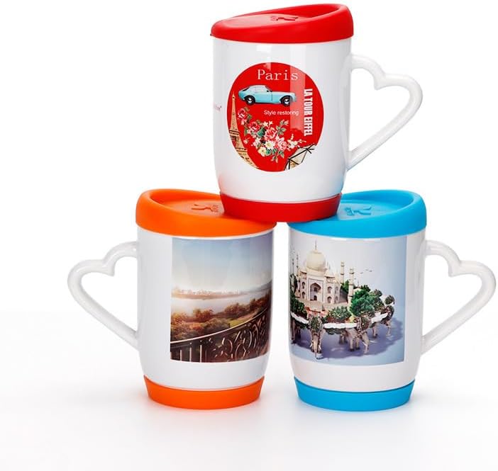 6 Pack Sublimation Blank 11oz Ceramic Mug With Color Silicone Lid And Bottom,Blank Coated Cup,Sublimation Mugs Coffee Cup with Heart Handle|B0HCMQT1VD
