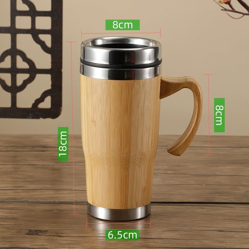 20oz Premium Bamboo Tumbler with Handle - Vacuum Insulated Thermos for Tea, Coffee - Bamboo Stainless Portable Thermal Travel Handle Mug Bottle For Office|B0DSDJN4WP