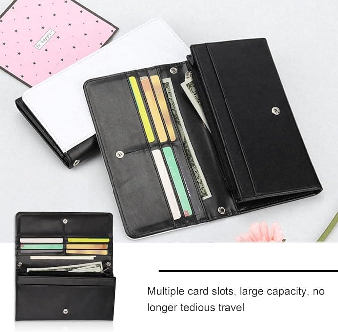 5 PiecesSublimation Blank Long Wallet, Fashion Ladies PU Leather Wallets, Heat Transfer Large Capacity Secure Buckle Leather Clutch Wallet, DIY Craft Long Purse for Women Girl Gift, black, Sublimation|B0DRHWHVG5