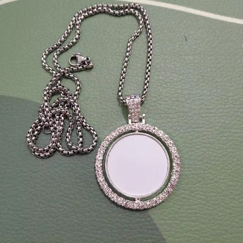 Sublimation Double-sided Rotating Pendant Heat-transfer Print Image Rhinestones High-end Feel Necklace for Birthday Gift