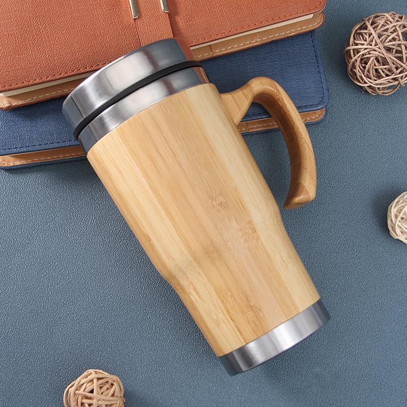 20oz Premium Bamboo Tumbler with Handle - Vacuum Insulated Thermos for Tea, Coffee - Bamboo Stainless Portable Thermal Travel Handle Mug Bottle For Office|B0DSDJN4WP
