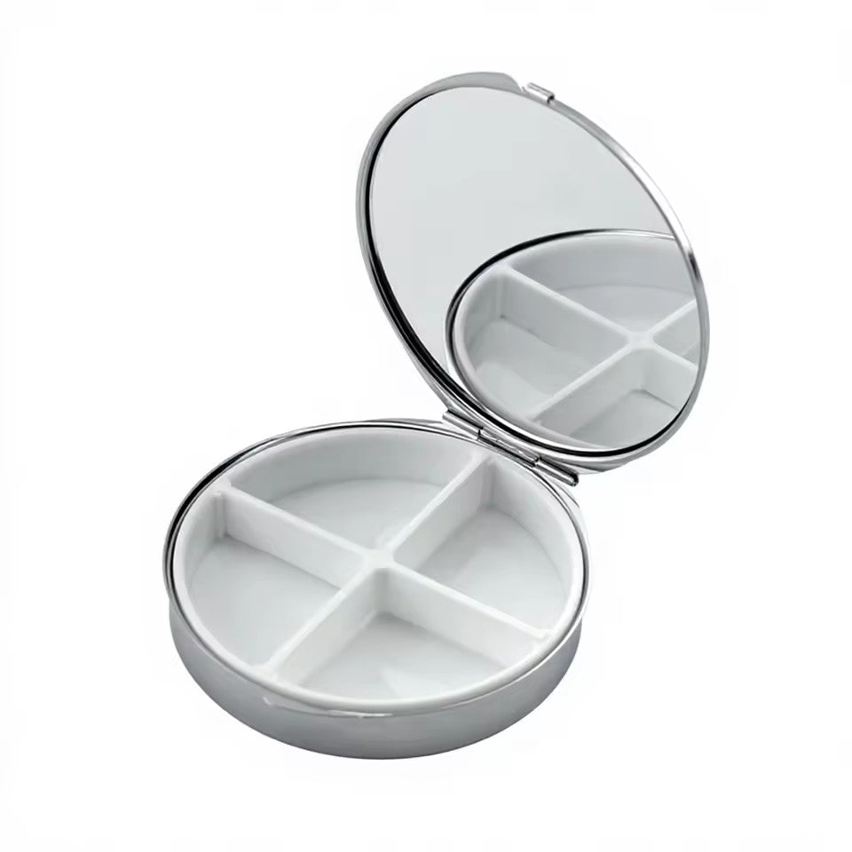 Sublimation Silver Mirror Metal Detachable Pillbox - Portable Compact Pill Organizer with 3/7/9 Compartments for Medication - DIY Heat