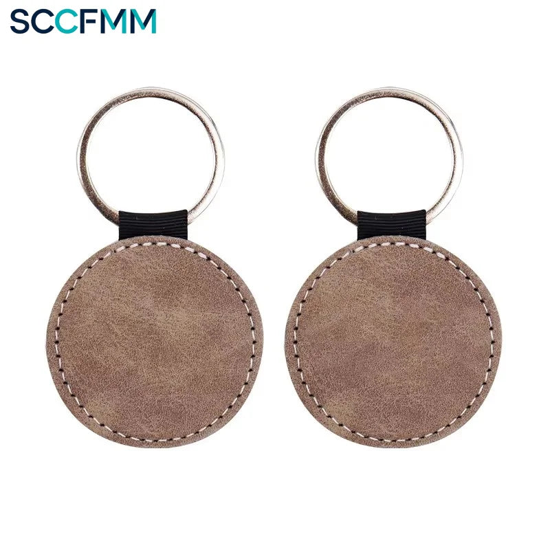 SCCFMM Sublimation PU Leather Keychain Modern Minimalist Style Edge-Wrapped Hotel Number Keyring Gift DIY Logo Print Custom