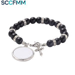 SSCFMM Sublimation Blank Rosary Bracelets Beads With Cross Pendants Catholic Rosary Religious Bracelets for Photo Name Print
