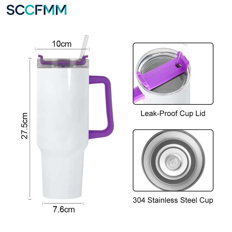 SCCFMM Thermal Sublimation 40oz Skinny Tumbler Sports Cup Colorful Handle Stainless Steel Car Water Bottle Travel Sippy Bottle
