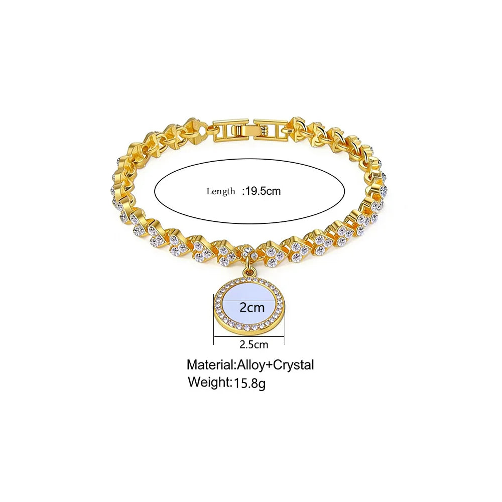 Heat Transfer Zinc Alloy Bracelet with Round Pendant Fashion Roman Style Charm Memorial Customize Personalized Gifts for Women