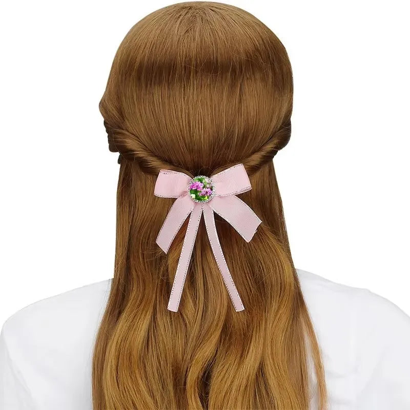 Sublimation Bow Hairpin Blue Pink Bow Hair Clips Hairpin Custom Personalized Gift for Friends Heat-transfer Print Logo Photo
