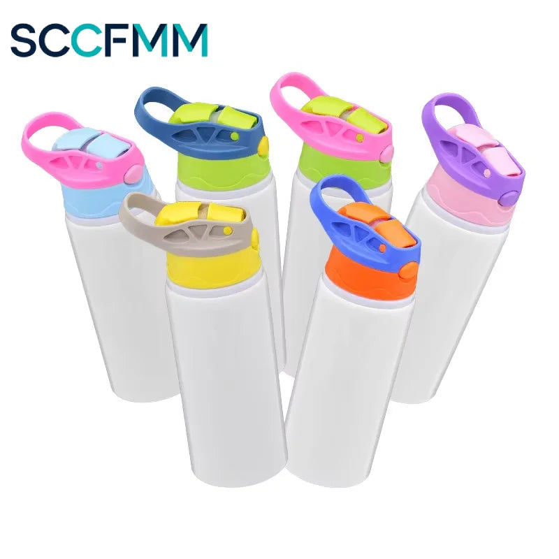 SCCFMM Sublimation Aluminum PE Sports Water Bottle White Straw Cup Coating Outdoor Bounce Cup Blanks Heat Transfer Print Logo