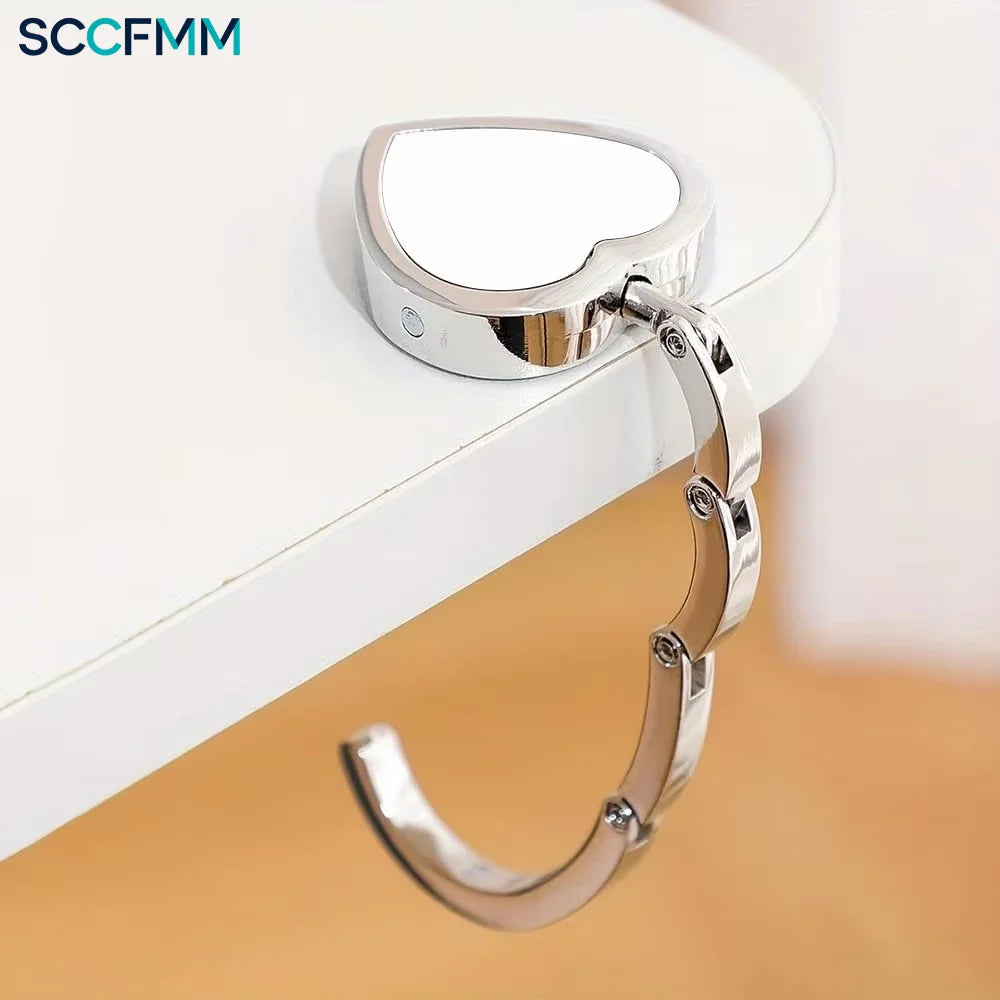 SCCFMM Sublimation Blank Heart Shape Metal Purse Hooks Handbag Hangers Portable and Foldable Custom Unique Bag Hook DIY Print