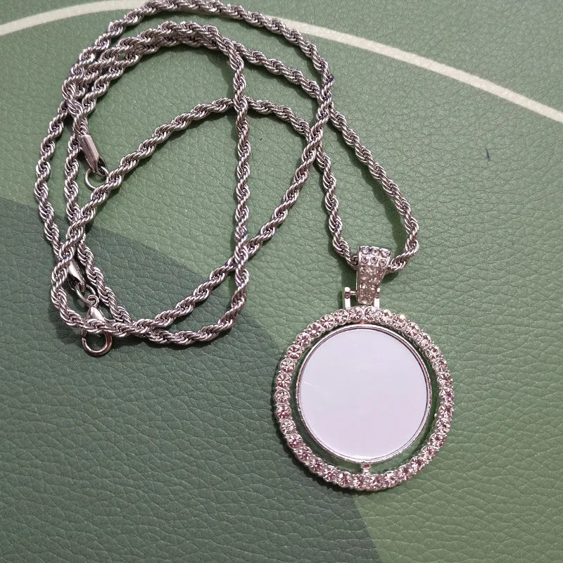 Sublimation Double-sided Rotating Pendant Heat-transfer Print Image Rhinestones High-end Feel Necklace for Birthday Gift