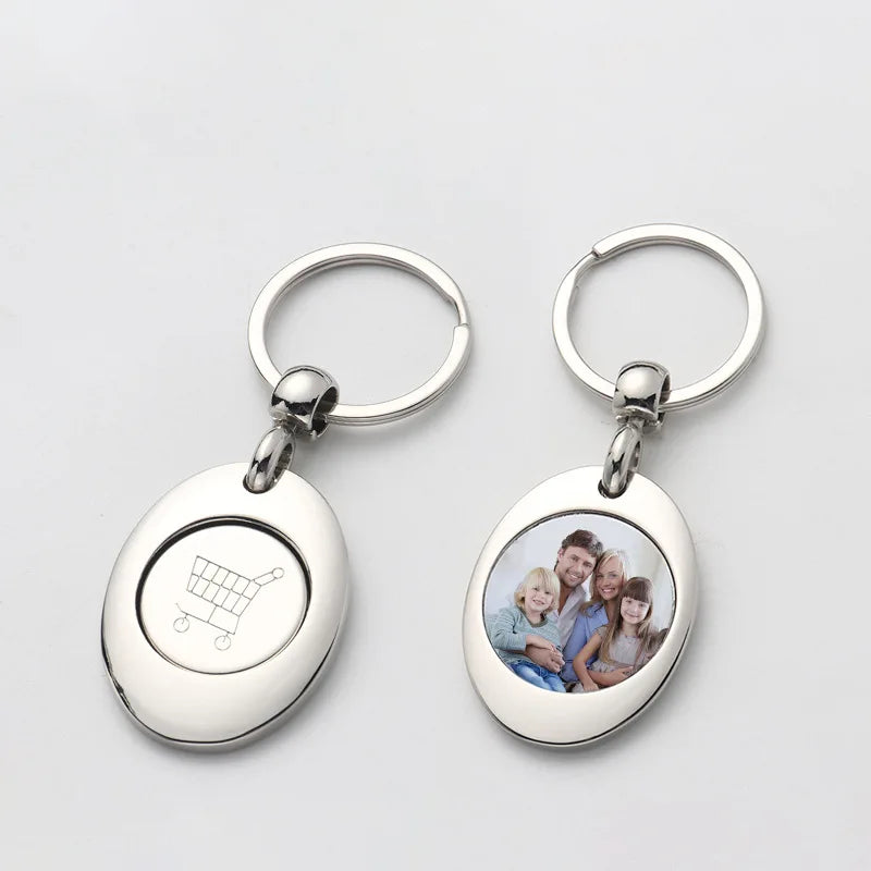 Personalized Metal Pendant Keyring Universal Shopping Trolley Cart Keychain Sublimation Blanks Key Token Graduation Gift