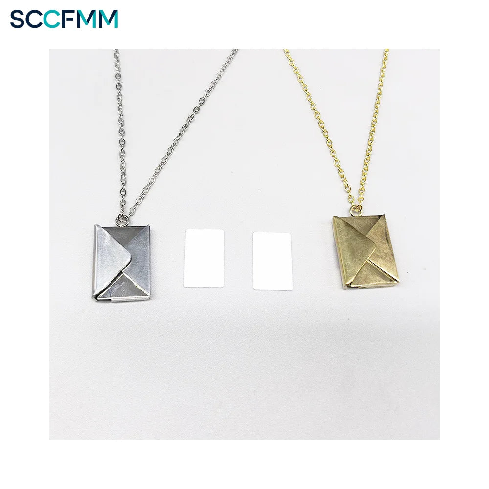 SCCFMM Zinc Alloy Rectangle Sublimation Necklace Envelope Pendant for Men Women Fashion Birthday Anniversary Gifts for DIY Photo