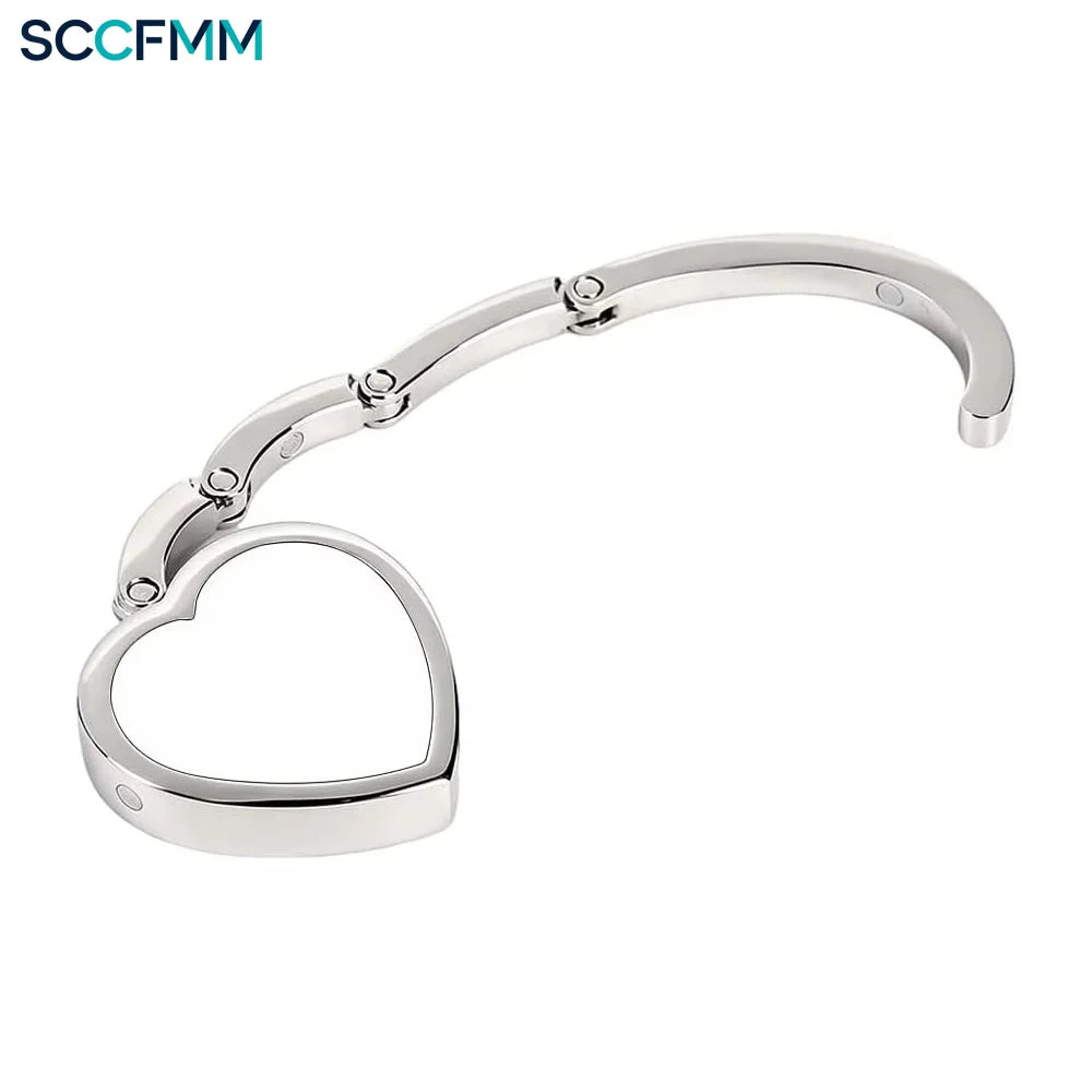 SCCFMM Sublimation Blank Heart Shape Metal Purse Hooks Handbag Hangers Portable and Foldable Custom Unique Bag Hook DIY Print