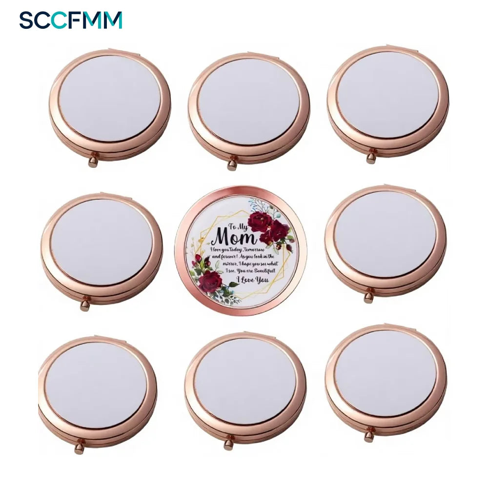 SCCFMM 10pcs Sublimation Blank Magnifying Compact Mirror for Purses Rose Gold Folding Mini Pocket Travel Makeup Mirror for Custom Gift