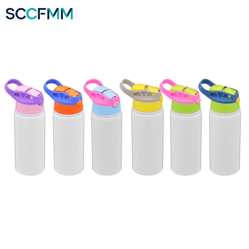 SCCFMM Sublimation Aluminum PE Sports Water Bottle White Straw Cup Coating Outdoor Bounce Cup Blanks Heat Transfer Print Logo
