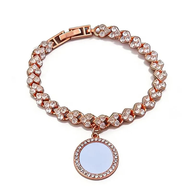 Heat Transfer Zinc Alloy Bracelet with Round Pendant Fashion Roman Style Charm Memorial Customize Personalized Gifts for Women