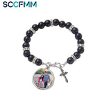 SSCFMM Sublimation Blank Rosary Bracelets Beads With Cross Pendants Catholic Rosary Religious Bracelets for Photo Name Print