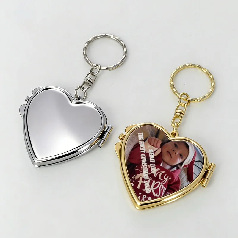 Sublimation Metal Makeup Mirror Keychain Foldable Small Square Vanity Promotional Gift Blanks Heat Transfer Print Logo