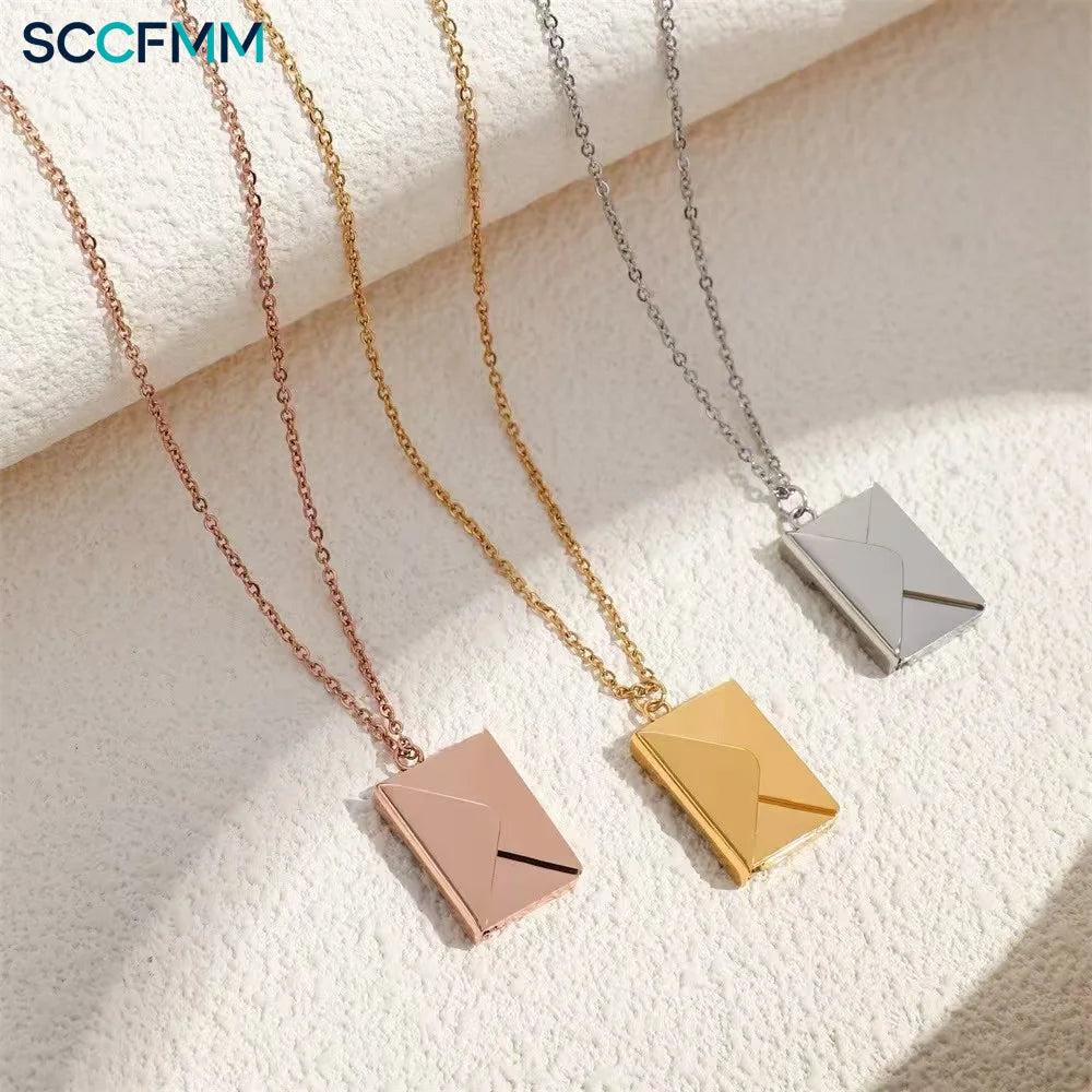 SCCFMM Zinc Alloy Rectangle Sublimation Necklace Envelope Pendant for Men Women Fashion Birthday Anniversary Gifts for DIY Photo