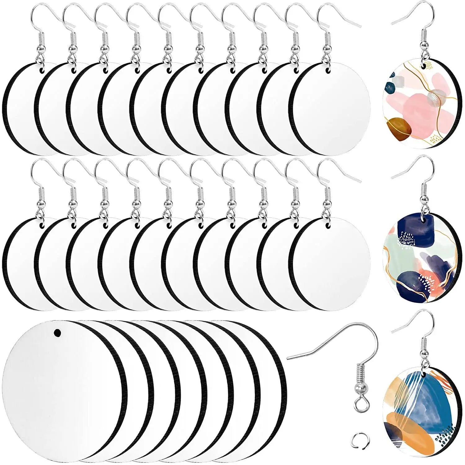 15 Pairs Sublimation Blank MDF Earrings Double-Sided Round MDF Wooden Earrings Heat Transfer Pendants for DIY Logo Image