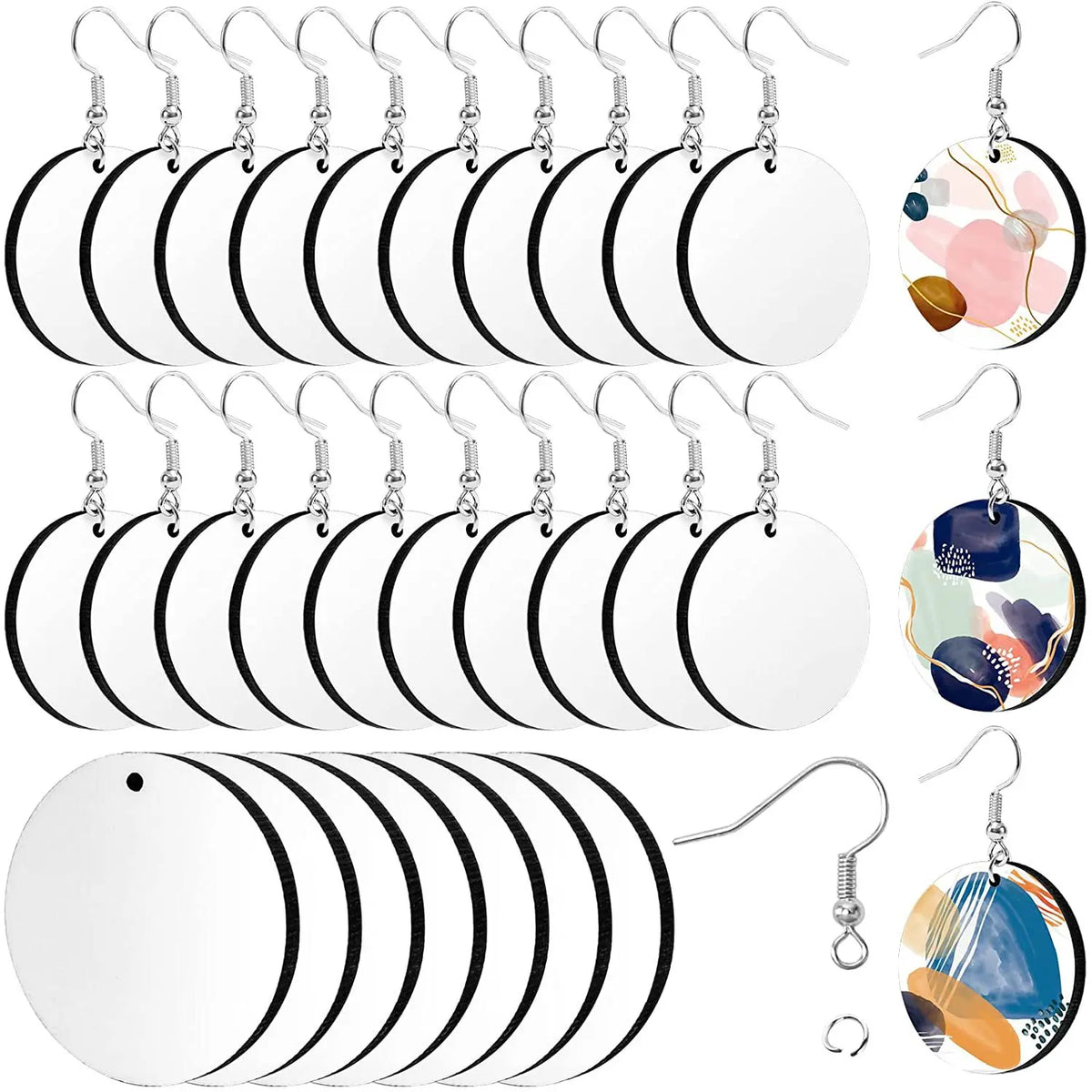 15 Pairs Sublimation Blank MDF Earrings Double-Sided Round MDF Wooden Earrings Heat Transfer Pendants for DIY Logo Image