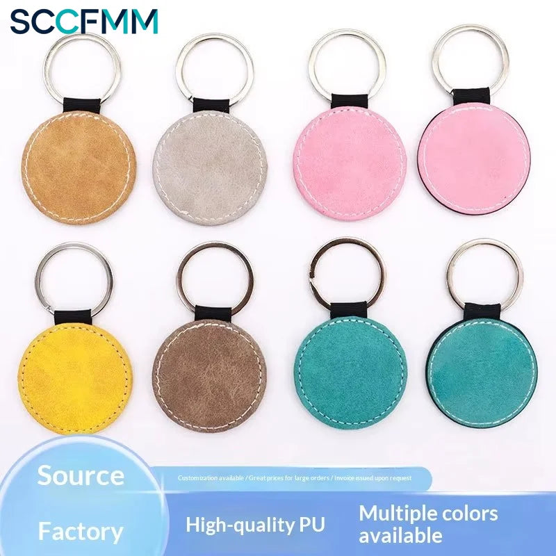 SCCFMM Sublimation PU Leather Keychain Modern Minimalist Style Edge-Wrapped Hotel Number Keyring Gift DIY Logo Print Custom