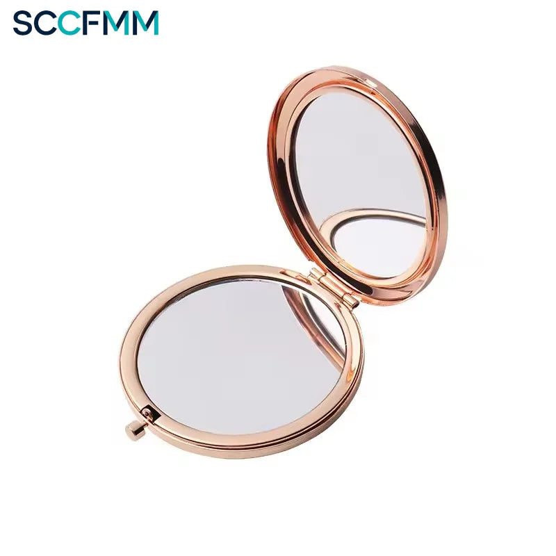 SCCFMM 10pcs Sublimation Blank Magnifying Compact Mirror for Purses Rose Gold Folding Mini Pocket Travel Makeup Mirror for Custom Gift