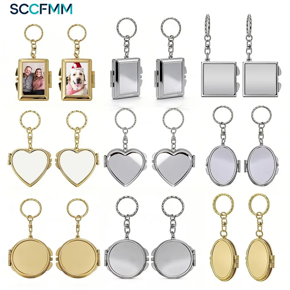 Sublimation Metal Makeup Mirror Keychain Foldable Small Square Vanity Promotional Gift Blanks Heat Transfer Print Logo