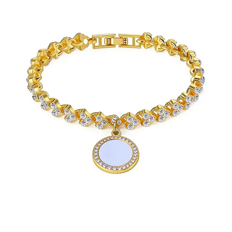 Heat Transfer Zinc Alloy Bracelet with Round Pendant Fashion Roman Style Charm Memorial Customize Personalized Gifts for Women