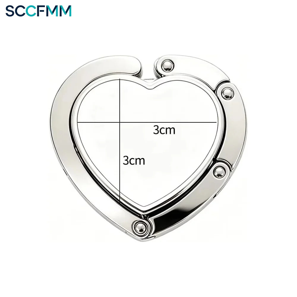 SCCFMM Sublimation Blank Heart Shape Metal Purse Hooks Handbag Hangers Portable and Foldable Custom Unique Bag Hook DIY Print