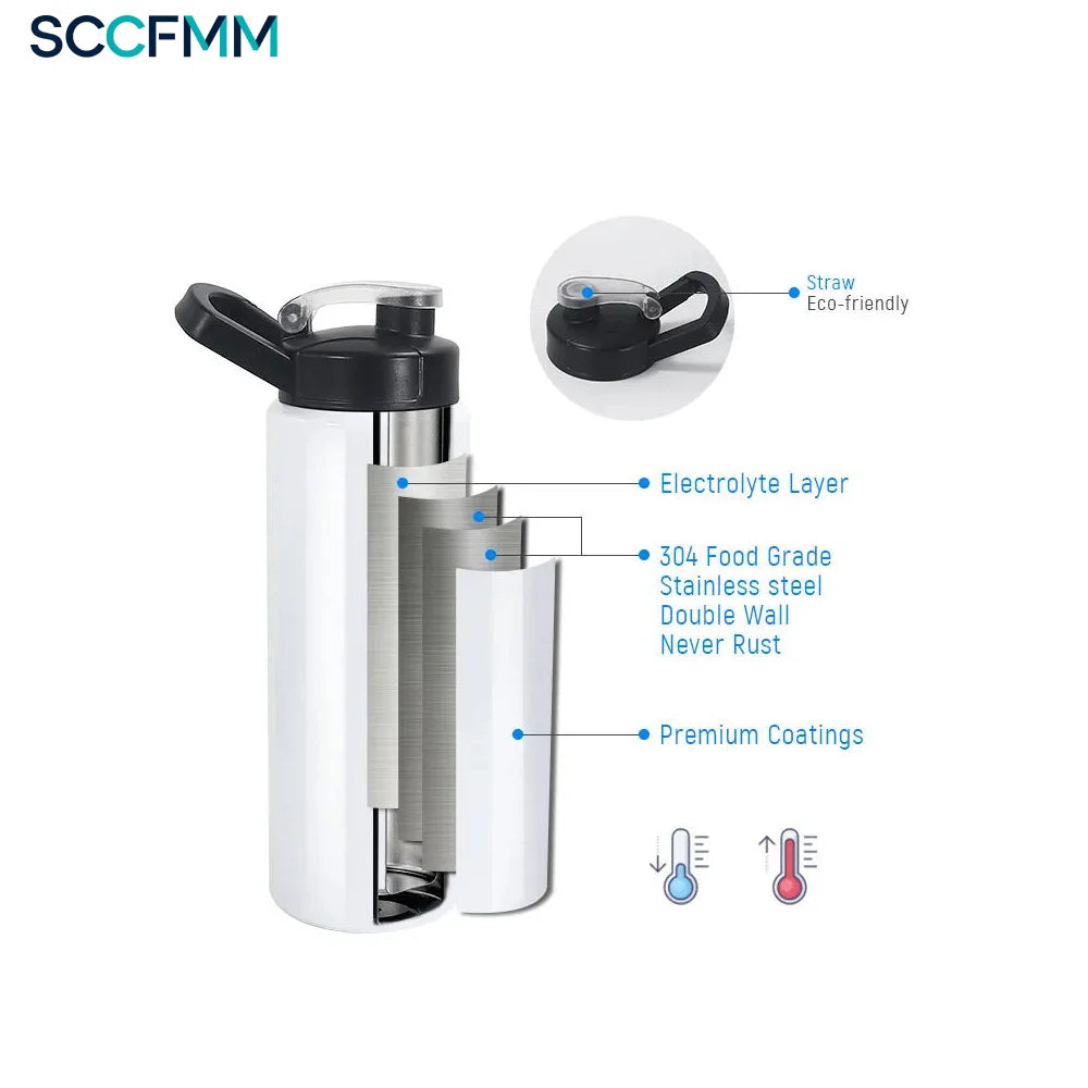 20oz/26oz Sublimation Water Bottle Stainless Steel Locking-Clip Flip-Top Straight-Drink Water Cup  for Heat Transfer Print