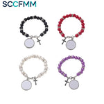 SSCFMM Sublimation Blank Rosary Bracelets Beads With Cross Pendants Catholic Rosary Religious Bracelets for Photo Name Print