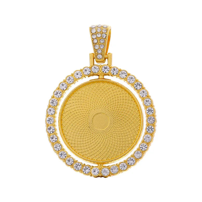 Sublimation Double-sided Rotating Pendant Heat-transfer Print Image Rhinestones High-end Feel Necklace for Birthday Gift