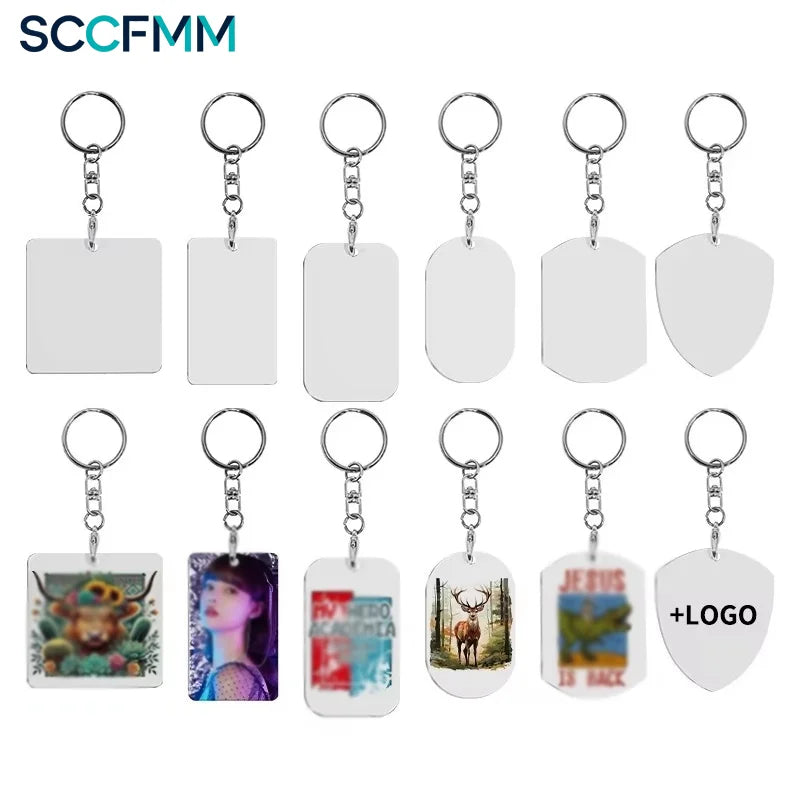 Sublimation Keychain White Aluminum Keychain DIY Double-Sided DIY Craft Keyring for Heat Transfer PrintCustom Promotional Gifts