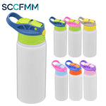 SCCFMM Sublimation Aluminum PE Sports Water Bottle White Straw Cup Coating Outdoor Bounce Cup Blanks Heat Transfer Print Logo