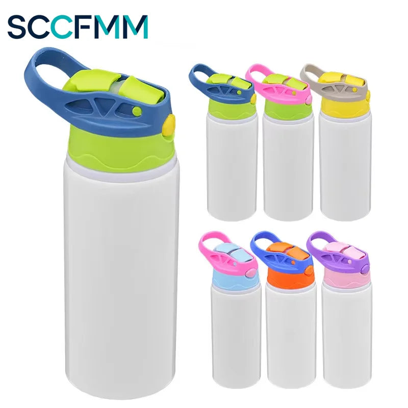 SCCFMM Sublimation Aluminum PE Sports Water Bottle White Straw Cup Coating Outdoor Bounce Cup Blanks Heat Transfer Print Logo