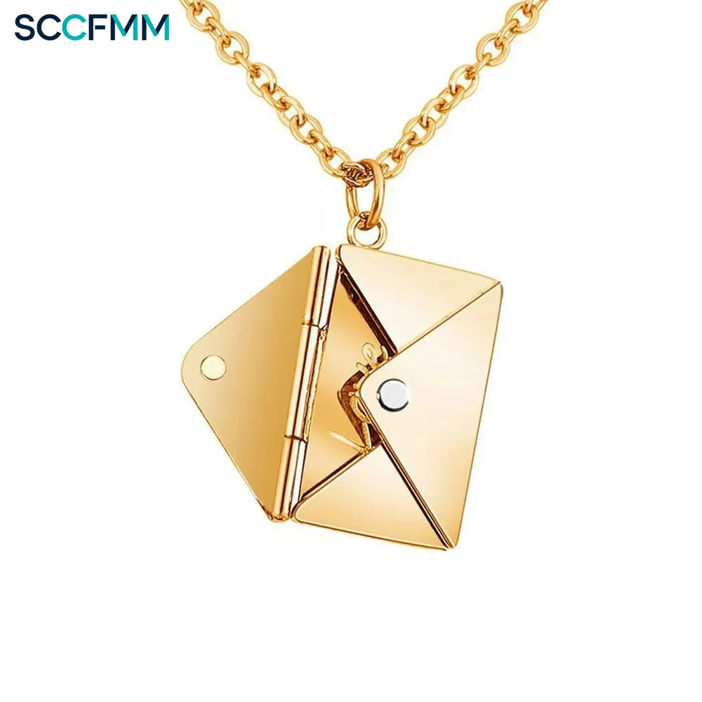 SCCFMM Zinc Alloy Rectangle Sublimation Necklace Envelope Pendant for Men Women Fashion Birthday Anniversary Gifts for DIY Photo