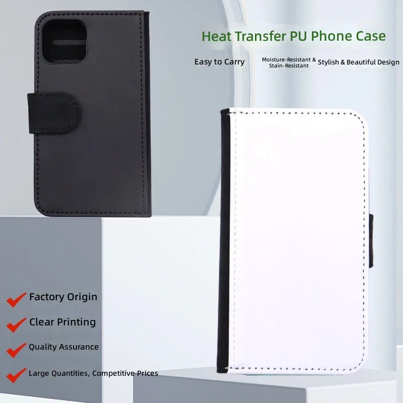 SCCFMM Mini PU Leather Phone Case for iPhone 13 - Sublimation Phone Cover with Card Slots - Protective Sleeve for DIY Printing